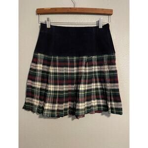 Vintage JouJou Skirt Womens Size 8 Plaid Leather Trim Pleated Tartan 90s Y2K